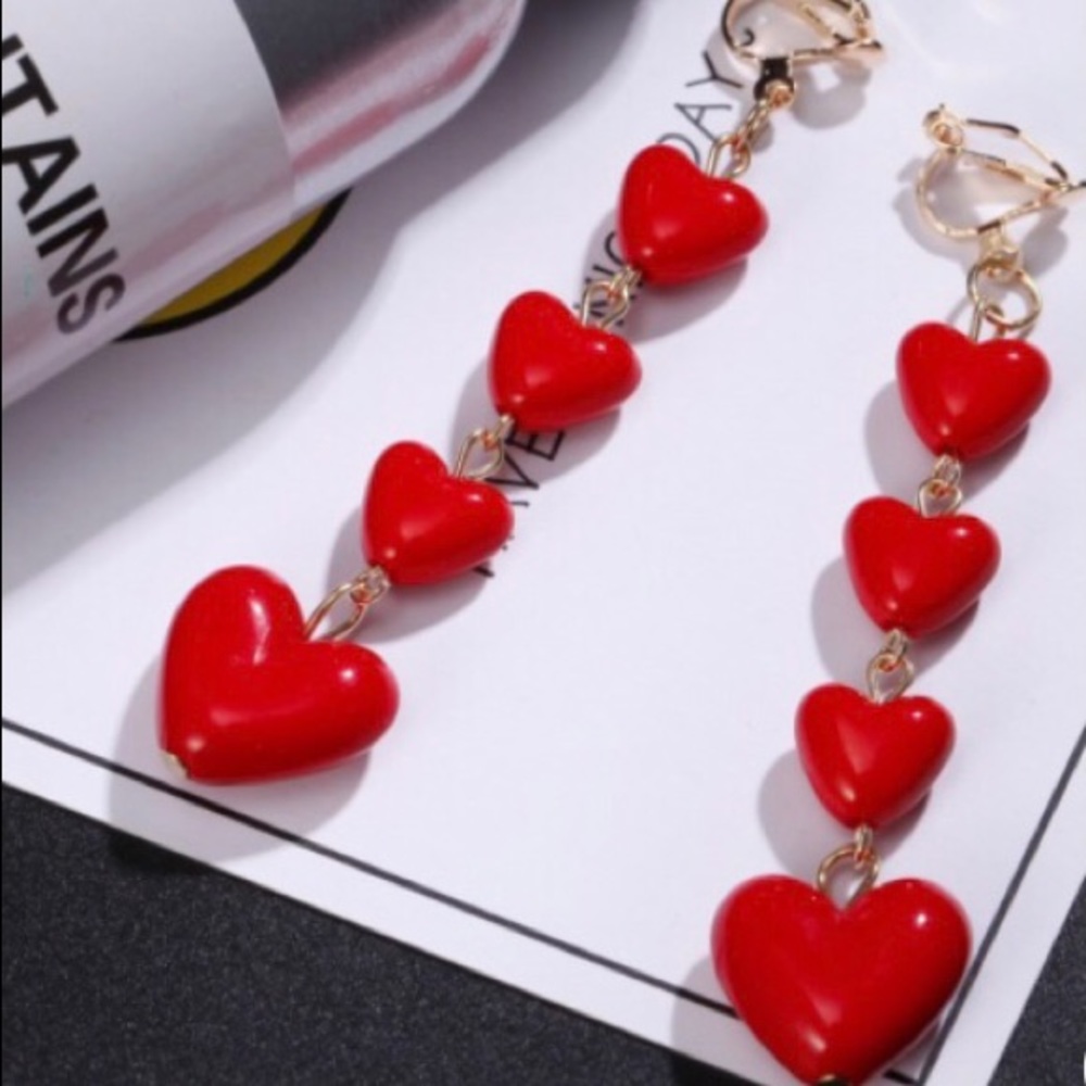 Red Heart Drop Earrings